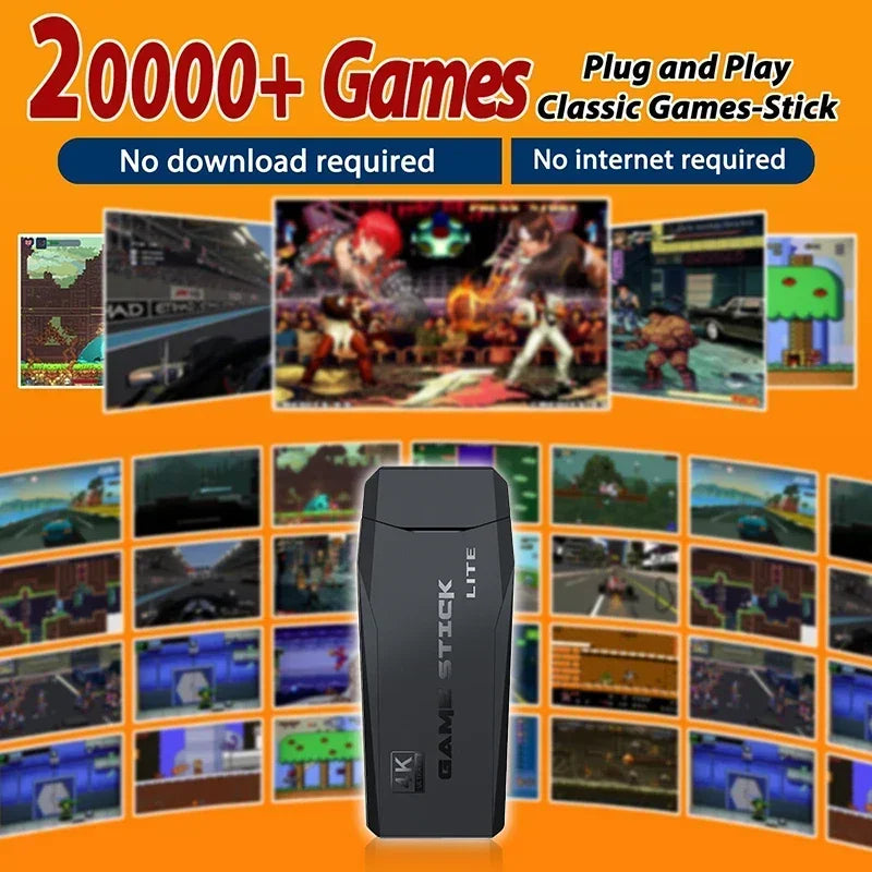4K HD Retro Gaming Console 20000 Games 64GB 2.4G Wireless For GBA/FC/PS1/MD Portable TV Game Stick For Xmas Gift