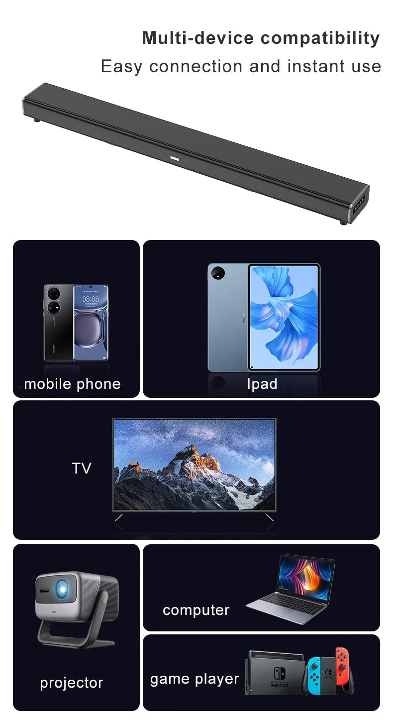 Home Theater Echo Wall TV Speaker 99cm Long With Dual Bass Speaker Cinema Bluetooth Speaker Multifunctional 9D Surround Speaker