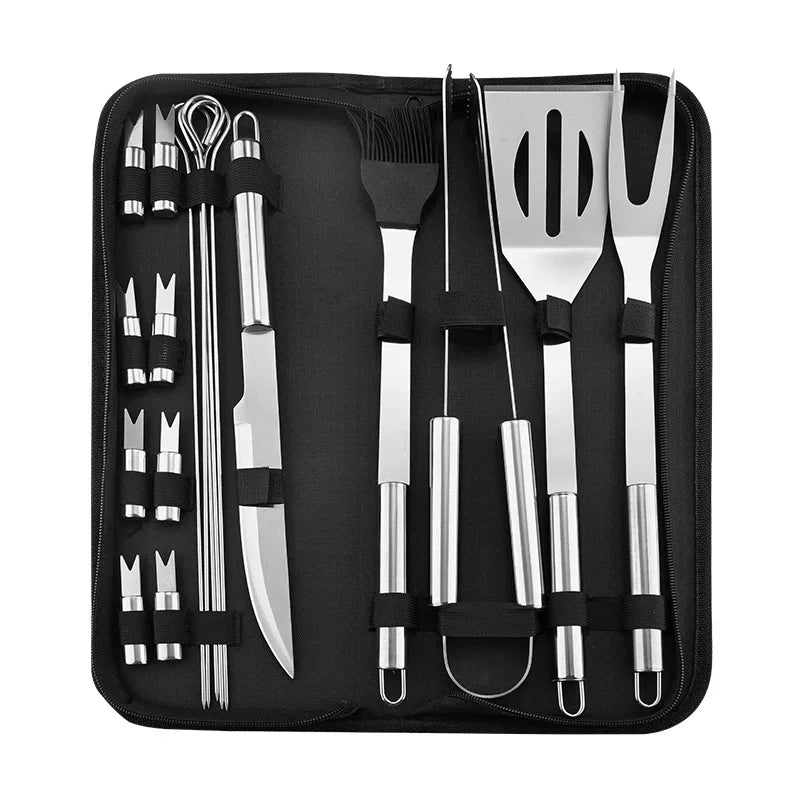 BBQ Grill Set, Outdoor Portable Woven Handbag Barbecue Tools