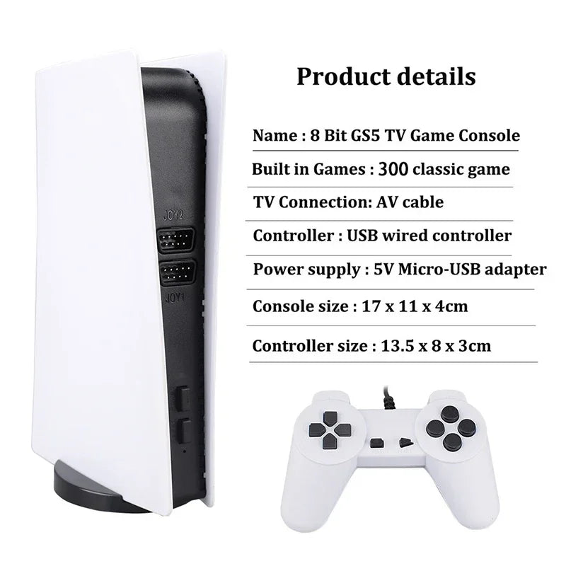 GS5 Pro Video Game Console com 620 Jogos Clássicos, 8 Bit TV, Handheld, USB, 2 Gaming Player com fio, Saída AV, 