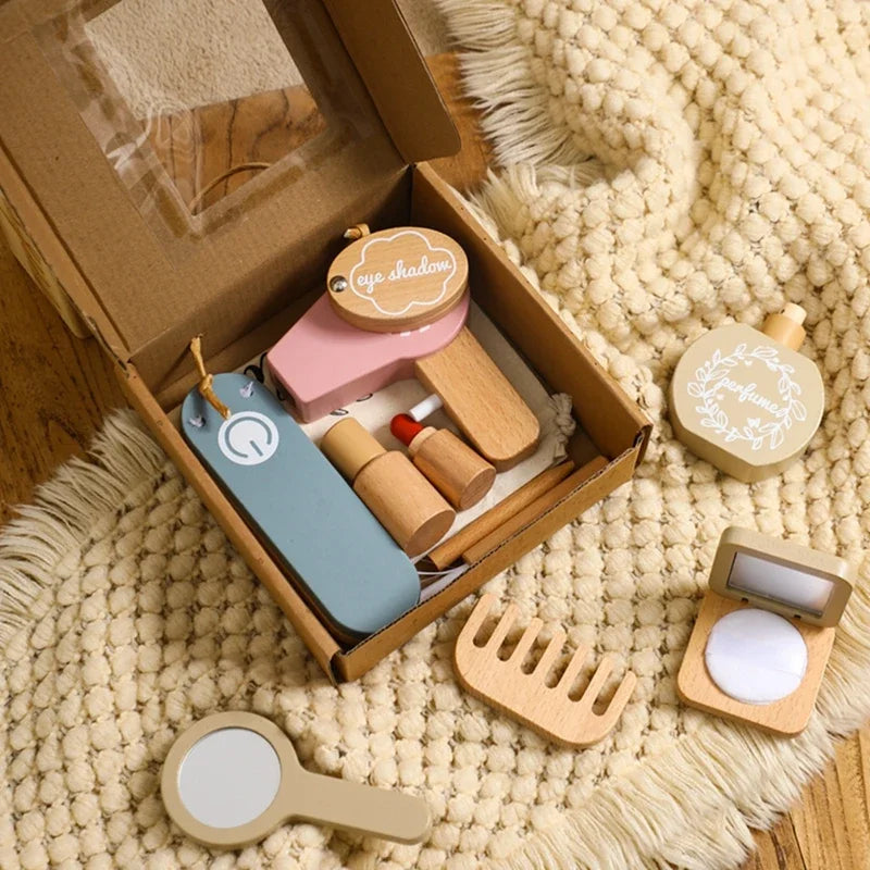 Wooden Baby Toys Simulation Cosmetics Set Pretend Makeup Toys Girls Playing House Game Children Early Education Montessori Toys