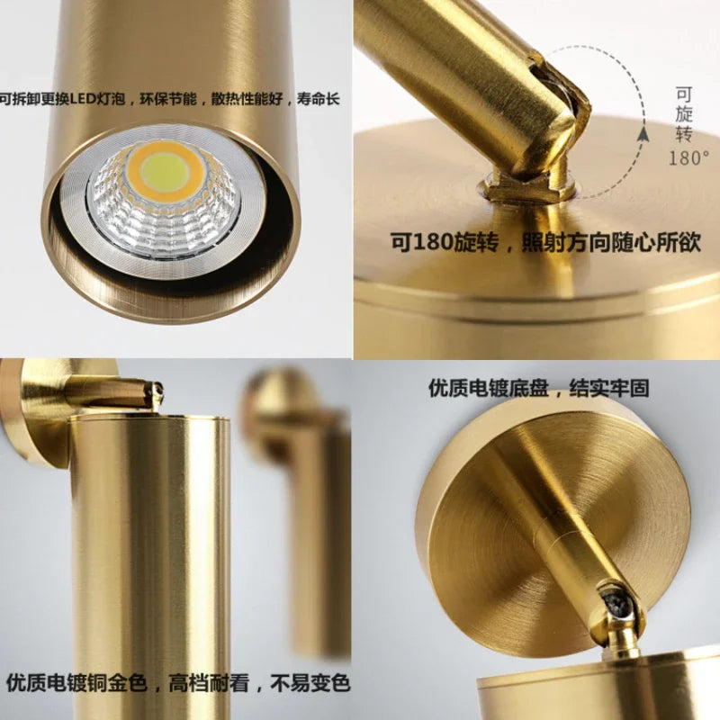 Lighting for Living Room Modern Simple Led Spotlight Gold Track Spotlight Brass Cloakroom  Room Background Wall Ceiling Light