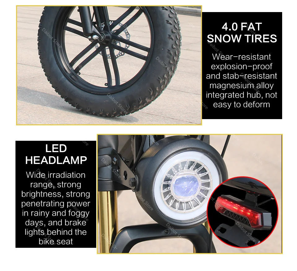 20 Inch Mountain electric bicycle For Mens Fat Tire Aluminium Alloy eBike 750W 48V Beach Snow eBikes For Adults Max Speed 45