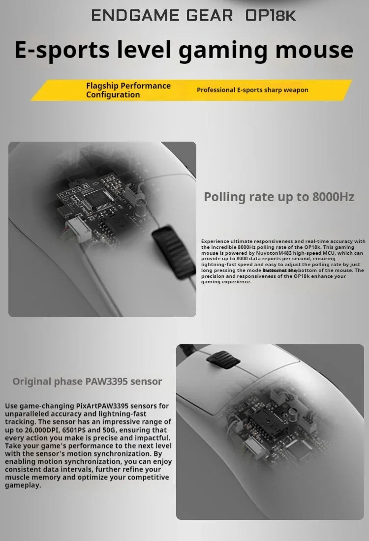 Endgame Gear Op1 8k Mouse Wired E-Sports Gaming Mouse Custom Paw3395 8000hz Lightweight Mouse Accessory for Desktop Computer
