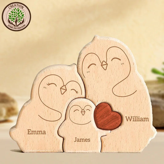Personalized Wooden Penguin Home Ornaments-Laser Engraved Surnames Birthday Gifts Holiday Anniversary Keepsakes Memorable Gifts
