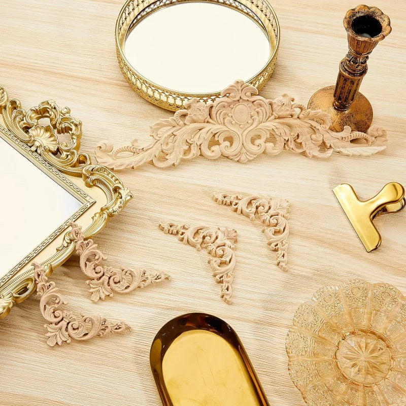 Decorative Wood Appliques and Onlays Natural Furniture Wall Door Wood Carving DIY Corner Frame Wood Craft Cabinet Wardrobe Decor