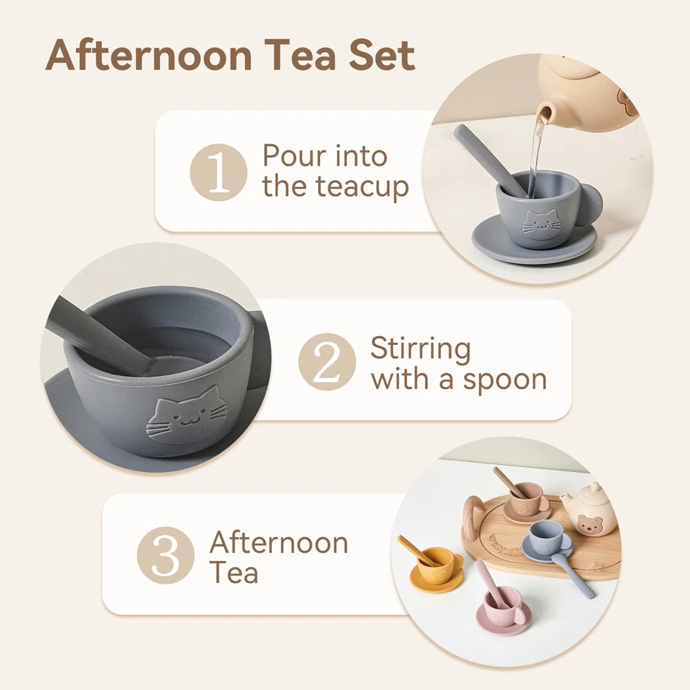 Kids Play House Toys Wooden Tea Set Pretend Make Tea Play With Teapot Teacup Afternoon Snack Role Playing Toys Boys Girls Gift