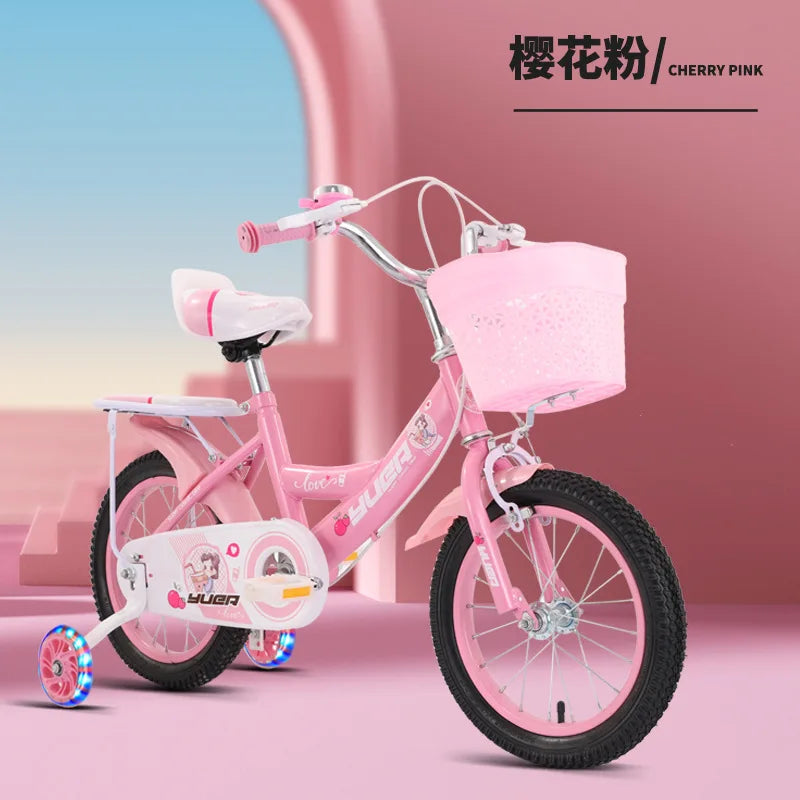 Children's Bicycle With Auxiliary Wheels With Basket High Carbon Steel Frame 12/14/16/18/20 Inch Bike For 2 To 10 Years Old Kids