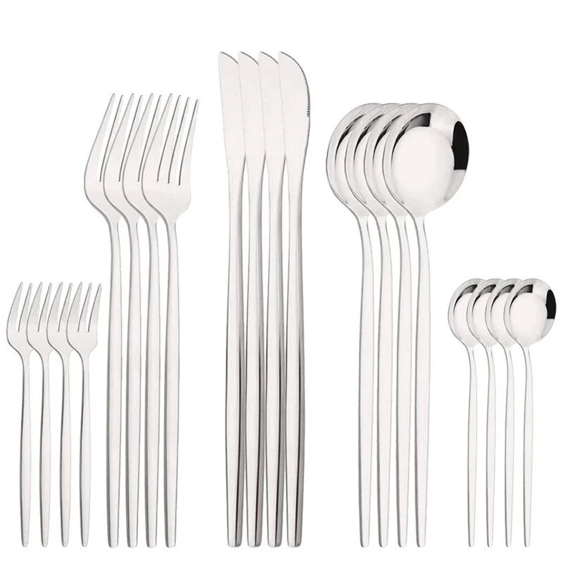 ABKW-Kitchen Tableware Silverware 20Pcs Silver Dinnerware Set Stainless Steel Dinner Cutlery Set Steak Knife Fruit Fork Spoon