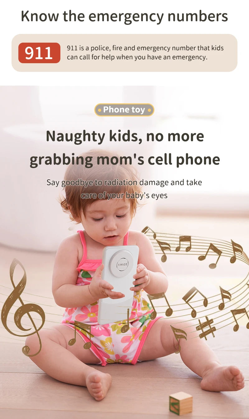 Kids Fun Learning Play Phone Baby Simulation Phone Musical Early Educational Toys English Learning Cellphone Model Toy Gifts