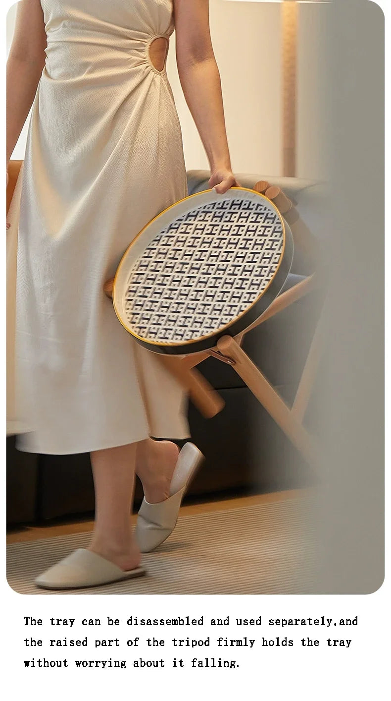 For Coffee Table, Living Room Sofa Side Table, Ceramic Tray, Solid Wood Tea Table, Creative Storage Desk, Nordic Furniture