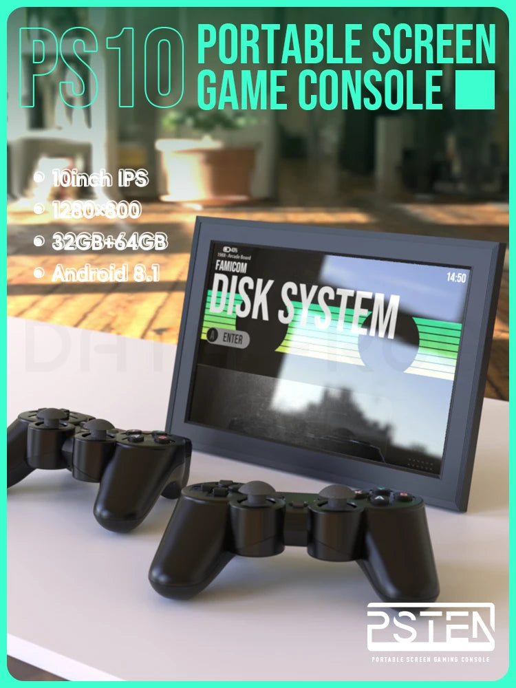 PS10 Portable Game Console - 1280P FHD Screen, 64GB, WiFi, 15,000 Retro Games, Handheld Gaming Stick