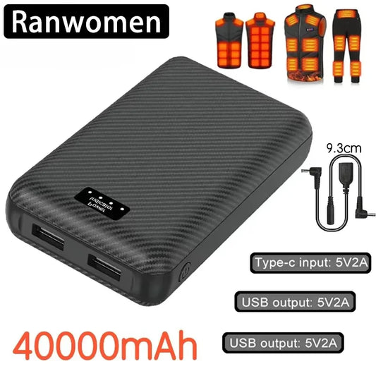 PowerBank 7.4V DC 30000/40000mAh Battery Bank Portable Mobile Power Supply for Heating Jacket Gloves Electric Heating Equipment