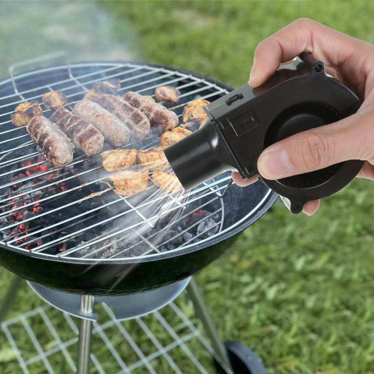 220V BBQ Fan Small Blast Engine with Air Collecting Adjustable Speed Cooking Tool Handheld Barbecue Blower Camping