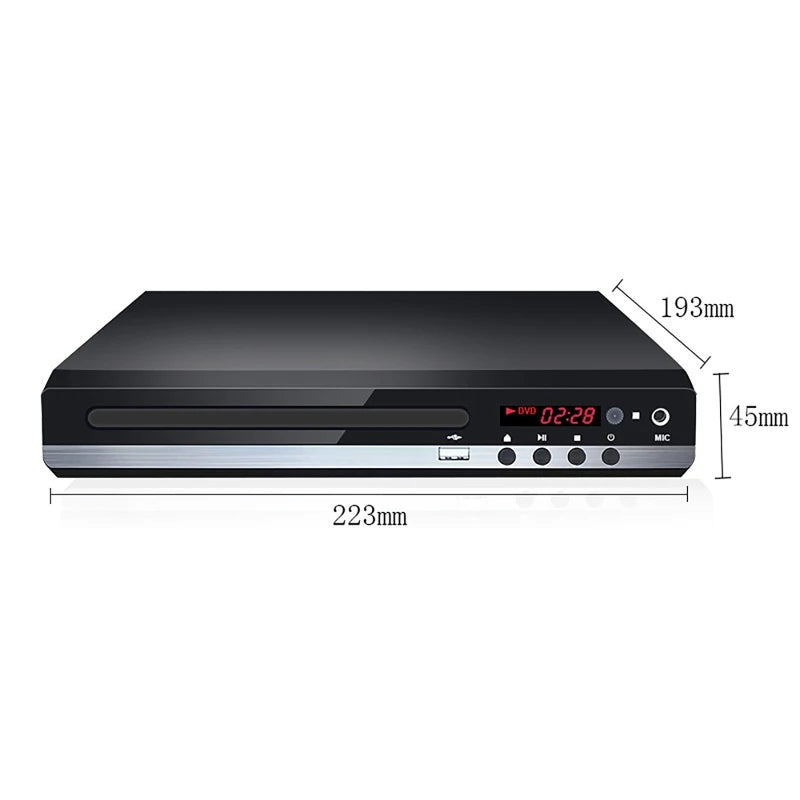 Full HD DVD Player + Remote Control 1080P High Definition CD/ EVD/ VCD Player with AV HDMI Output Microphone USB for Home TV KTV