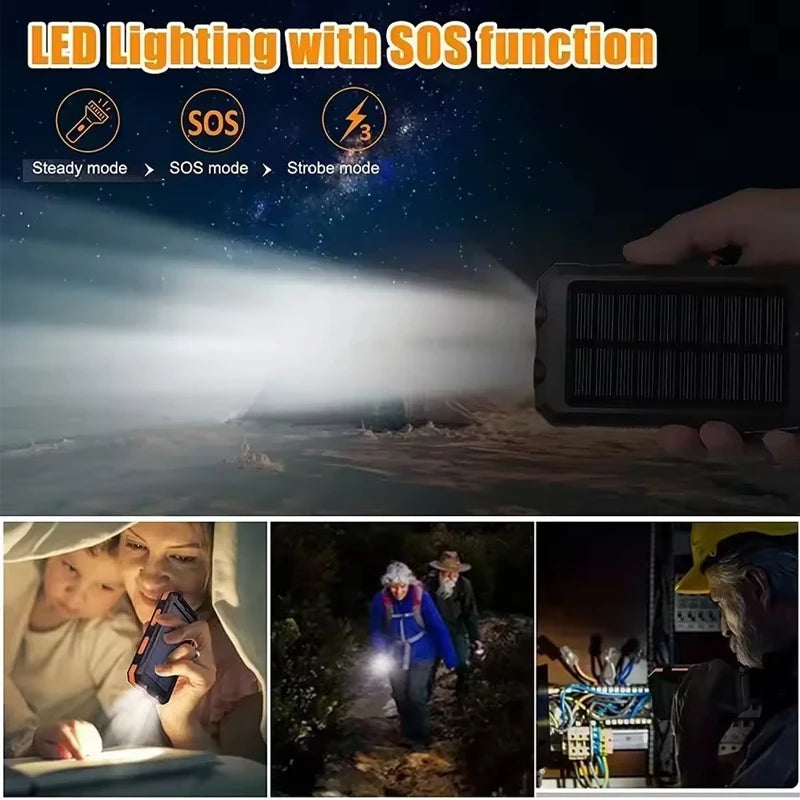 Solar Power Bank 30000mAh Portable Charging Poverbank External Battery Charger Strong Light LDE Light for huawei iphone xiaomi