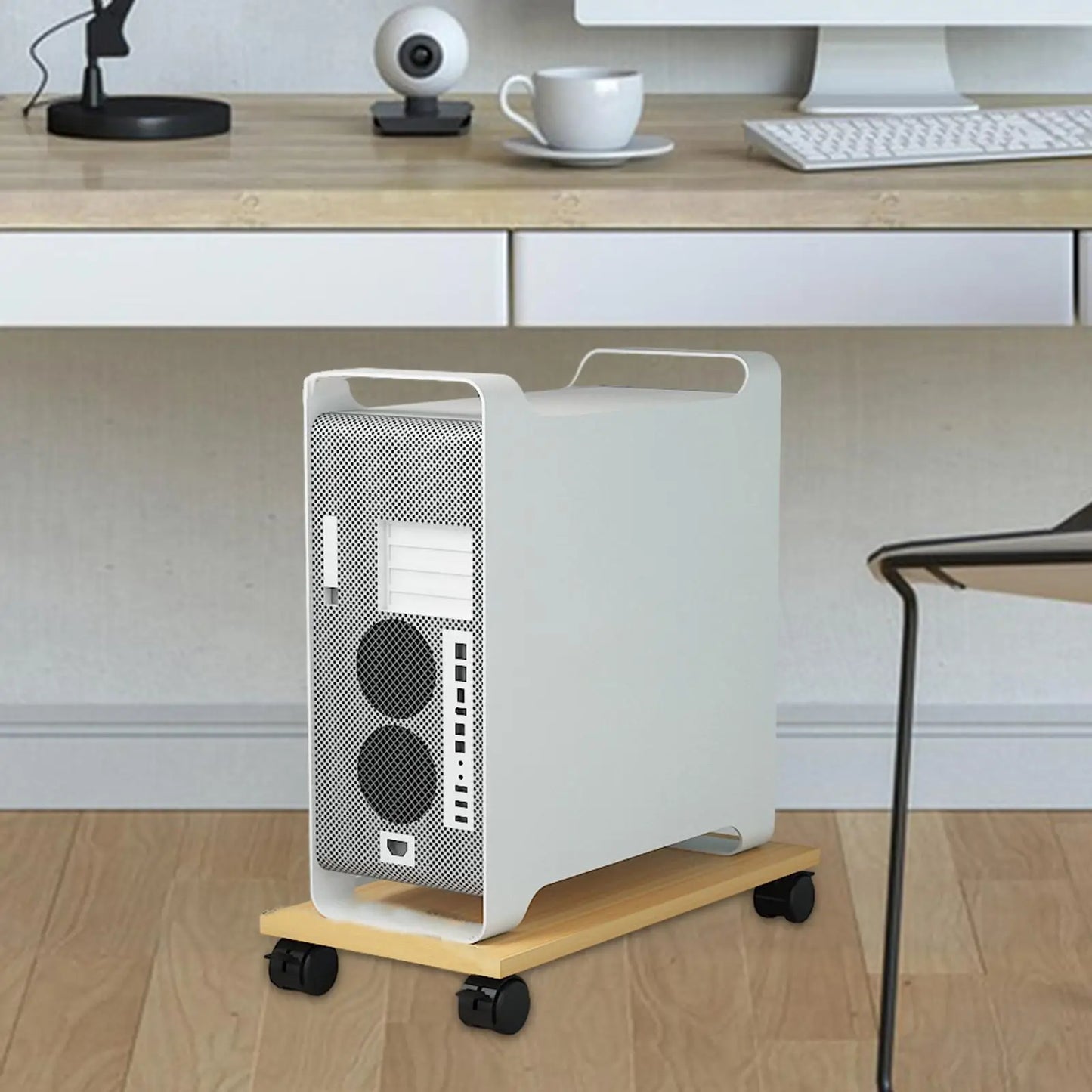 Desktop CPU Wooden Rolling Stand with 4 Caster Wheels Practical Sturdy Portable PC Stand Computer Case Stand for Desktop Tower
