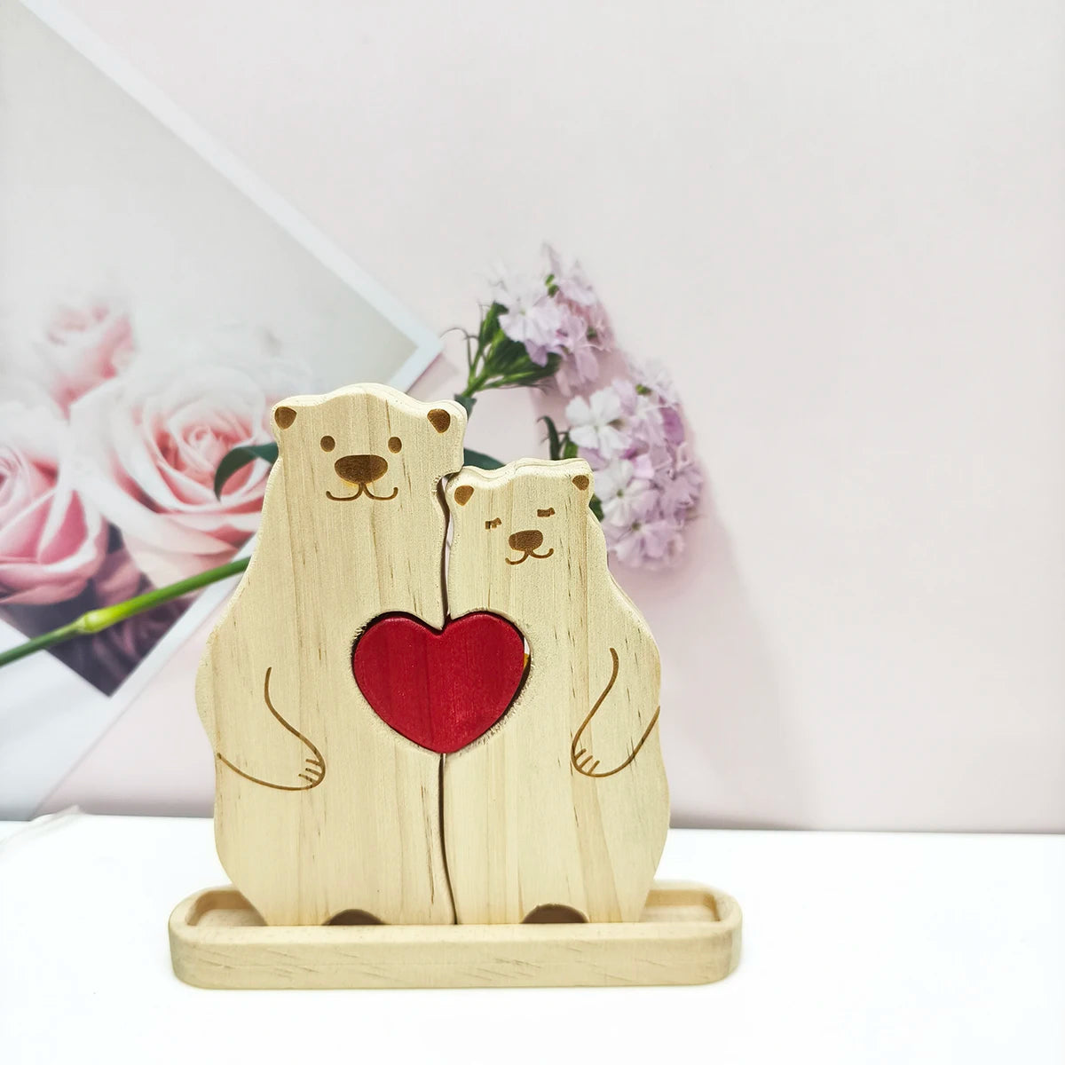 Personalized Wooden Couple Bears Puzzle With Name Custom Valentine's Day Gift For Couple Birthday House Warming Gifts Home Decor