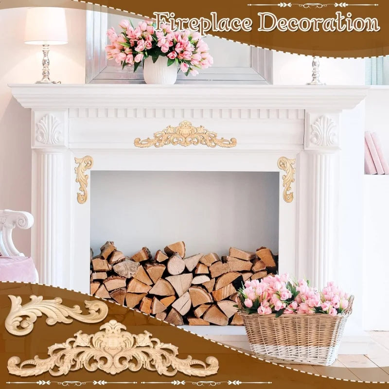 Decorative Wood Appliques and Onlays Natural Furniture Wall Door Wood Carving DIY Corner Frame Wood Craft Cabinet Wardrobe Decor