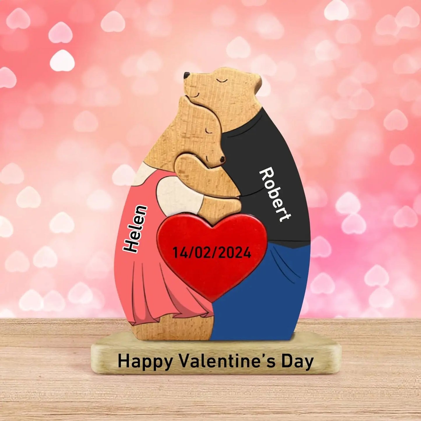 Personalized Wooden Couple Bears Puzzle With Name Custom Valentine's Day Gift For Couple Birthday House Warming Gifts Home Decor