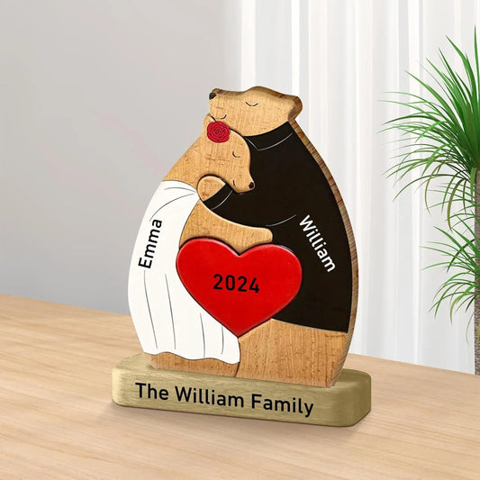 Personalized Wooden Couple Bears Puzzle With Name Custom Valentine's Day Gift For Couple Birthday House Warming Gifts Home Decor