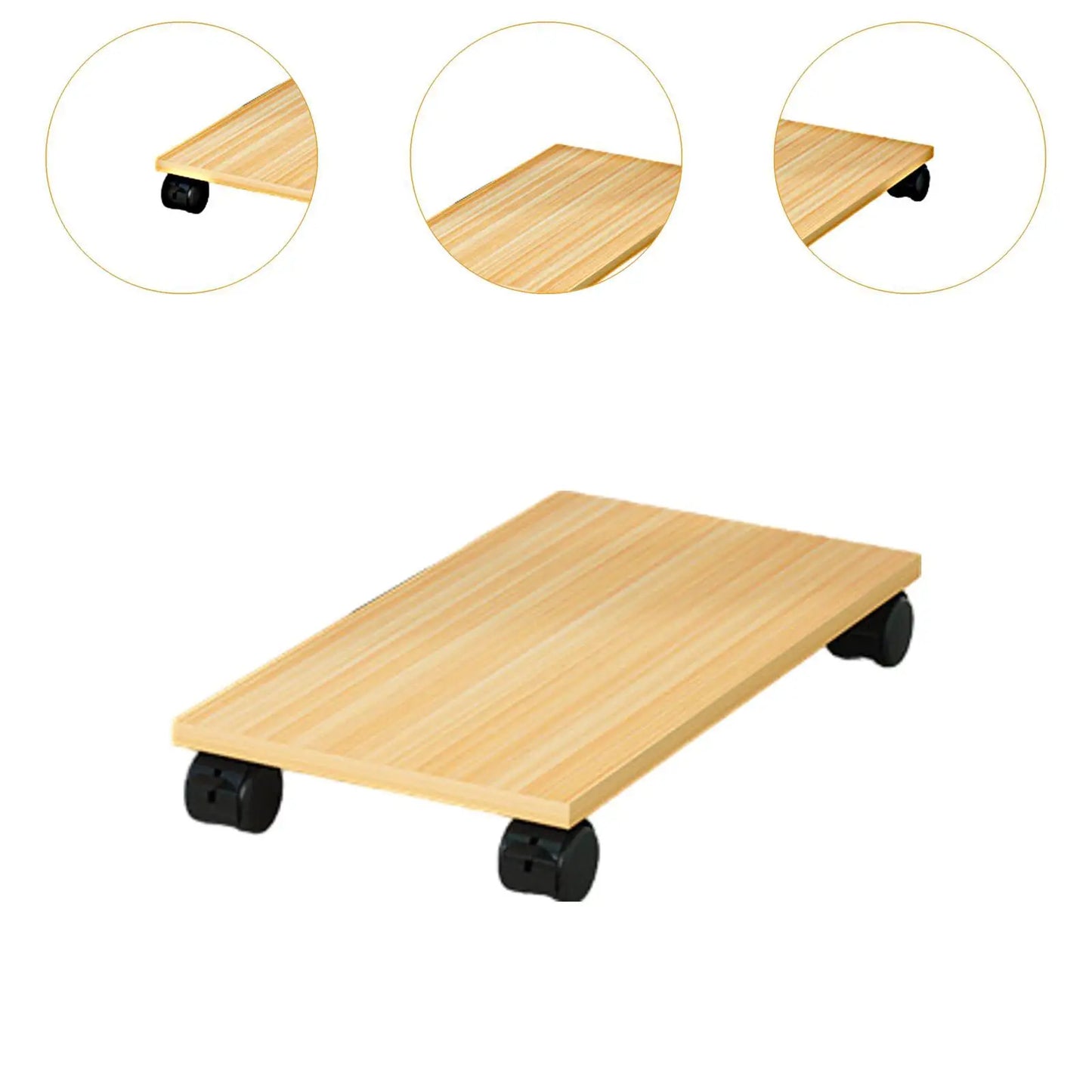 Desktop CPU Wooden Rolling Stand with 4 Caster Wheels Practical Sturdy Portable PC Stand Computer Case Stand for Desktop Tower