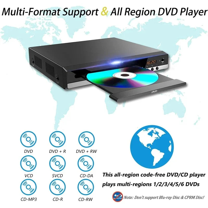Full HD DVD Player + Remote Control 1080P High Definition CD/ EVD/ VCD Player with AV HDMI Output Microphone USB for Home TV KTV