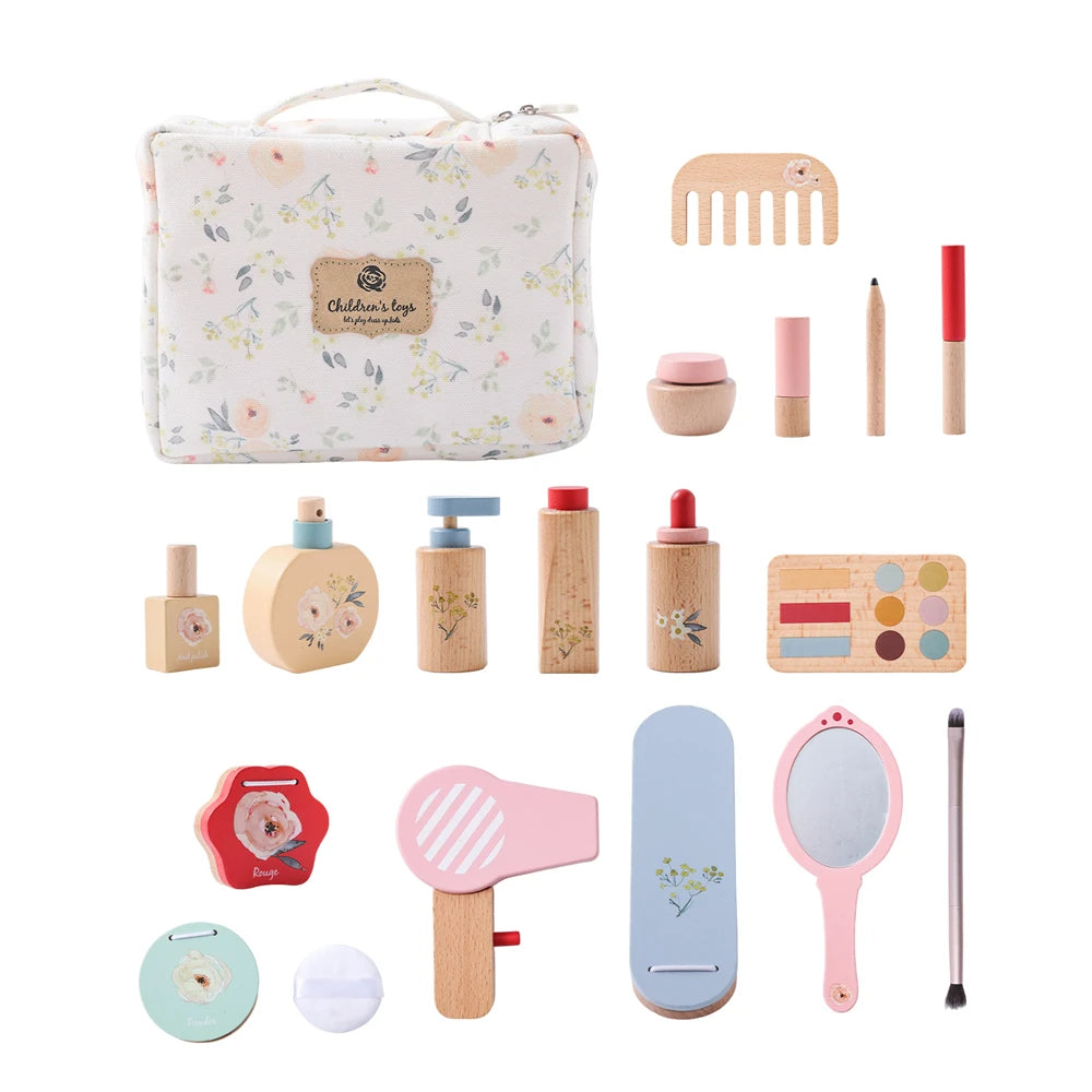 Wooden Baby Toys Simulation Cosmetics Set Pretend Makeup Toys Girls Playing House Game Children Early Education Montessori Toys