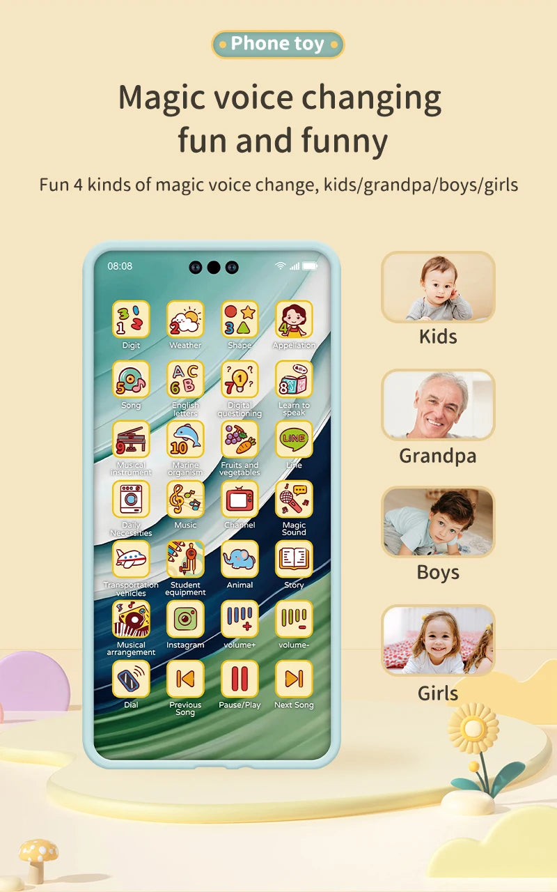 Kids Fun Learning Play Phone Baby Simulation Phone Musical Early Educational Toys English Learning Cellphone Model Toy Gifts