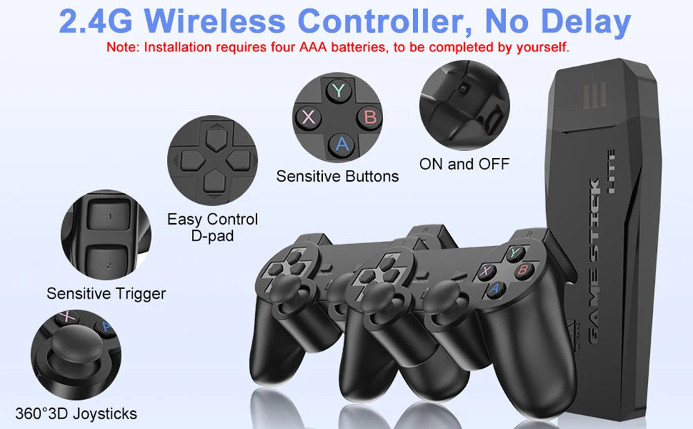 4K HD Retro Gaming Console 20000 Games 64GB 2.4G Wireless For GBA/FC/PS1/MD Portable TV Game Stick For Xmas Gift