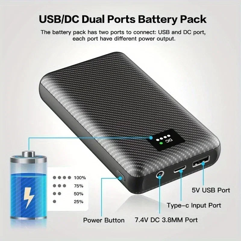 PowerBank 7.4V DC 30000/40000mAh Battery Bank Portable Mobile Power Supply for Heating Jacket Gloves Electric Heating Equipment