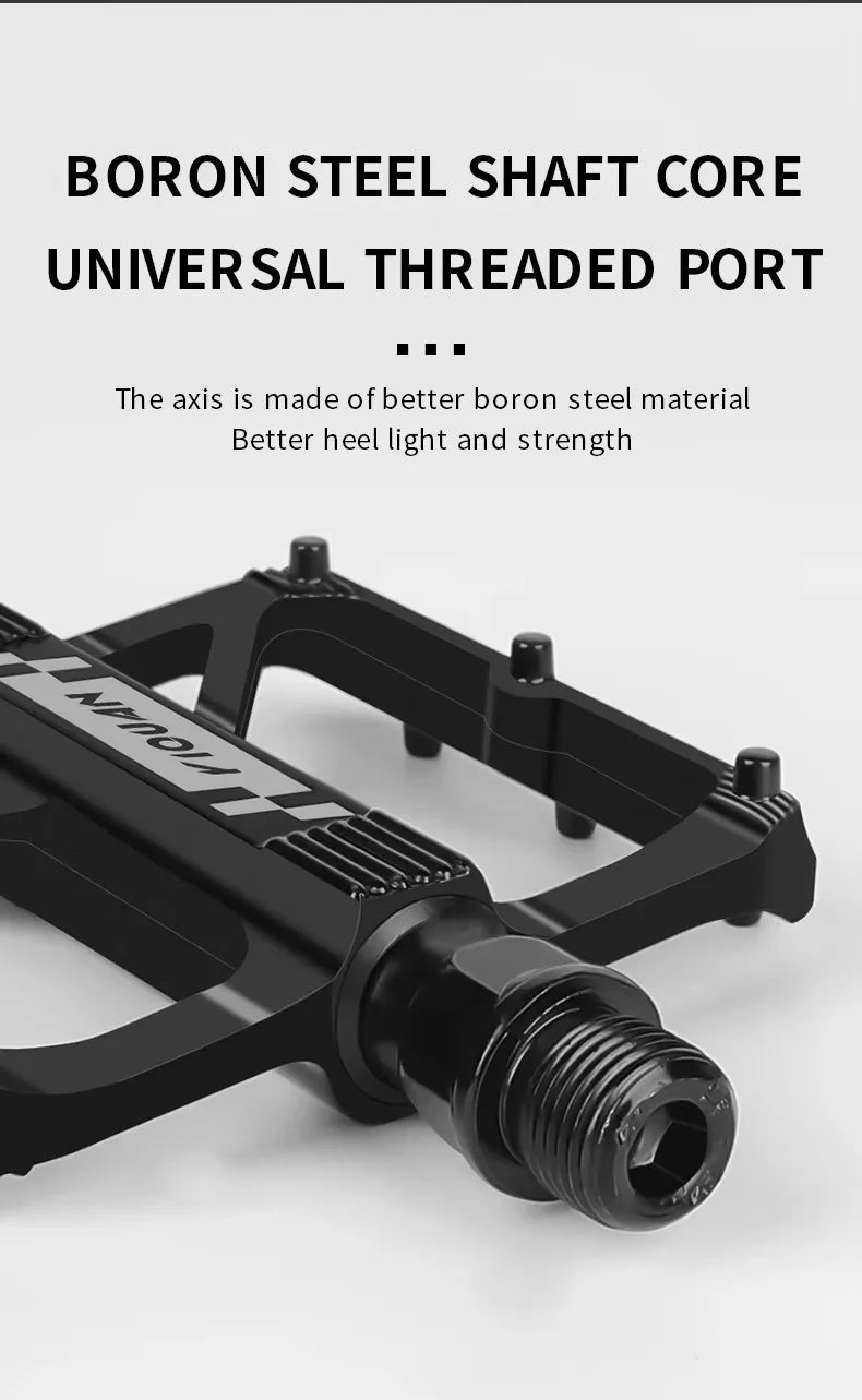YIQUAN Bike Pedals: Chromoly Spindle + Boron Steel Axle, Dual DU Bearings, 9.5x10.7cm Non-Slip Platform w/12 Pins(283g/Pair)