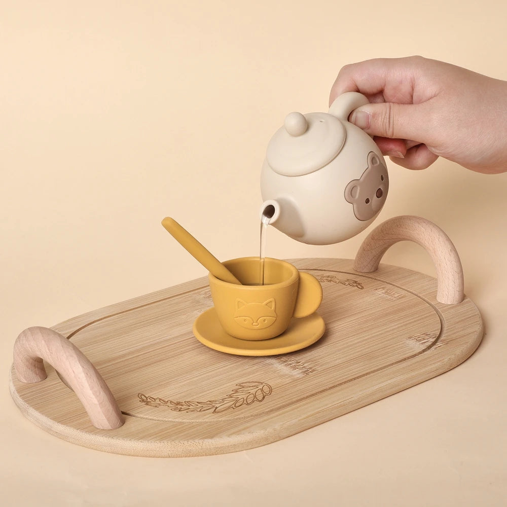 Kids Play House Toys Wooden Tea Set Pretend Make Tea Play With Teapot Teacup Afternoon Snack Role Playing Toys Boys Girls Gift
