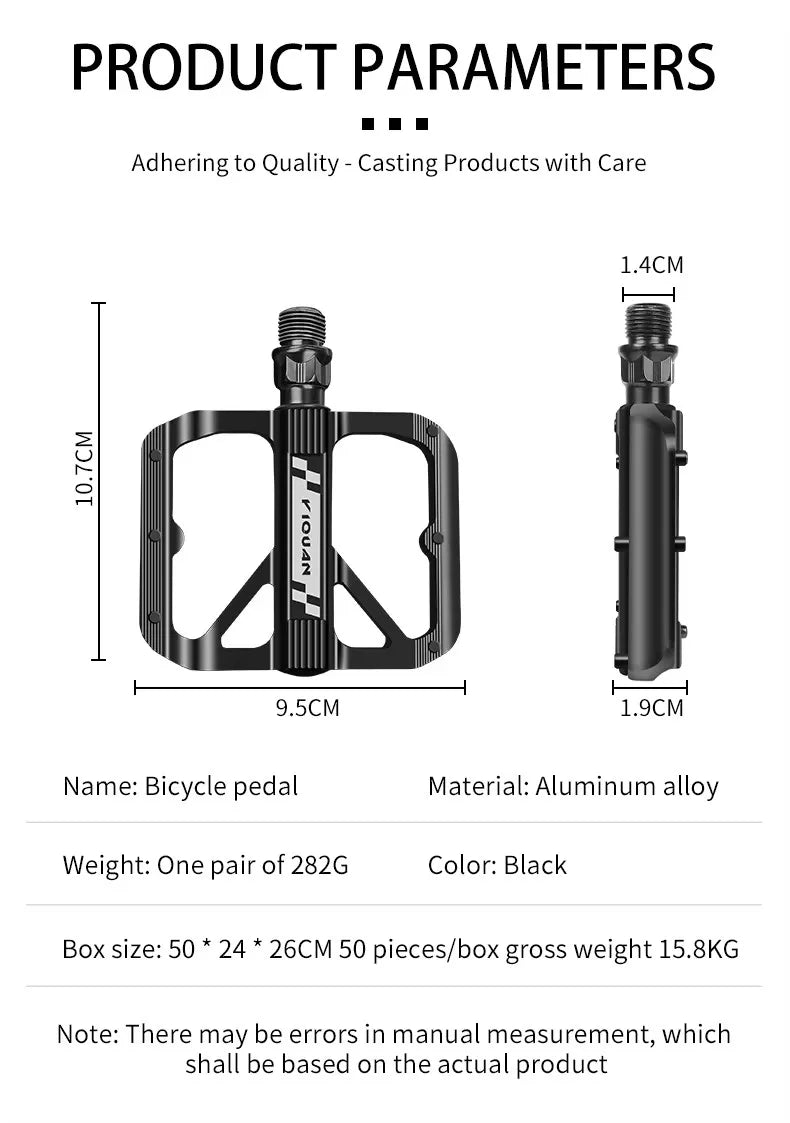 YIQUAN Bike Pedals: Chromoly Spindle + Boron Steel Axle, Dual DU Bearings, 9.5x10.7cm Non-Slip Platform w/12 Pins(283g/Pair)