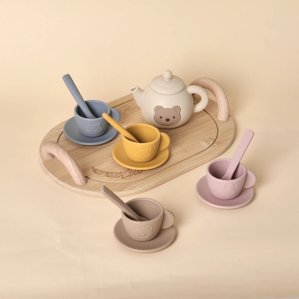Kids Play House Toys Wooden Tea Set Pretend Make Tea Play With Teapot Teacup Afternoon Snack Role Playing Toys Boys Girls Gift