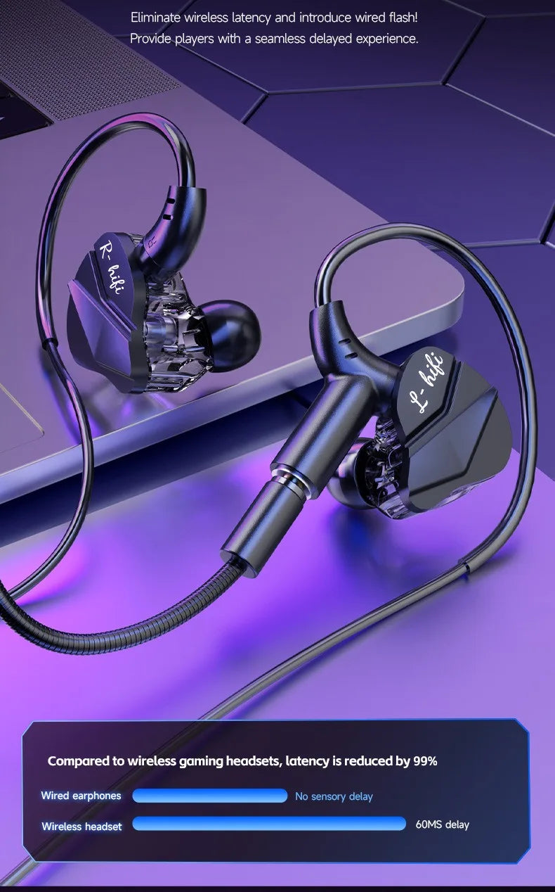 E-Sports Gaming Headset 7.1 Surround Sound Hifi Stereo Wired headphones 3.5mm/Type-C In-Ear dual Mic PUBG Gaming Earphone Earbud
