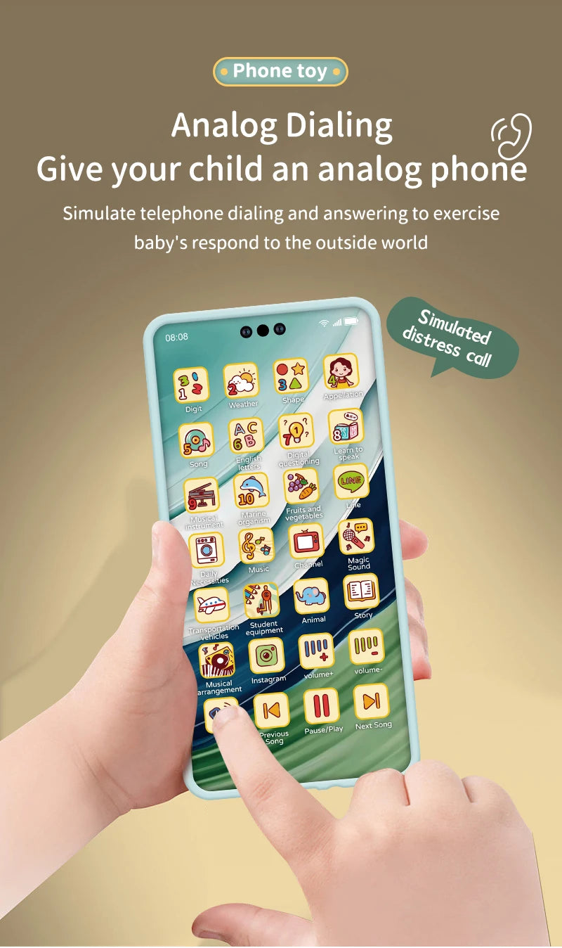 Kids Fun Learning Play Phone Baby Simulation Phone Musical Early Educational Toys English Learning Cellphone Model Toy Gifts