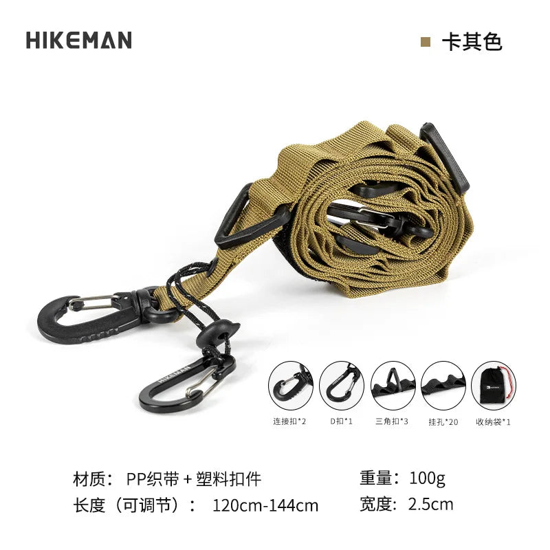 HIKEMAN Adjustable Multi-Functional Strap Heavy-Duty Camping Gear for Tarp Clothesline & Shoulder Carry (Lightweight & Tactical)