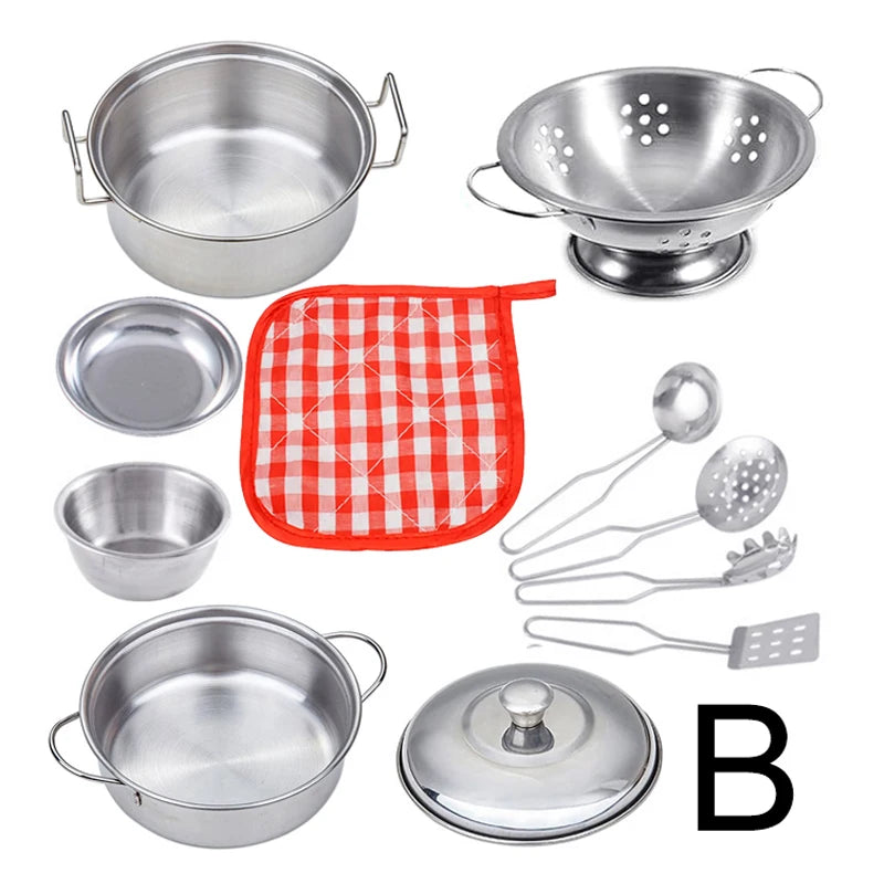 Kitchen Pretend Play Accessories Toys with Stainless Steel Cookware Pots and Pans Set,Cooking Utensils, Gifts Learning Tool