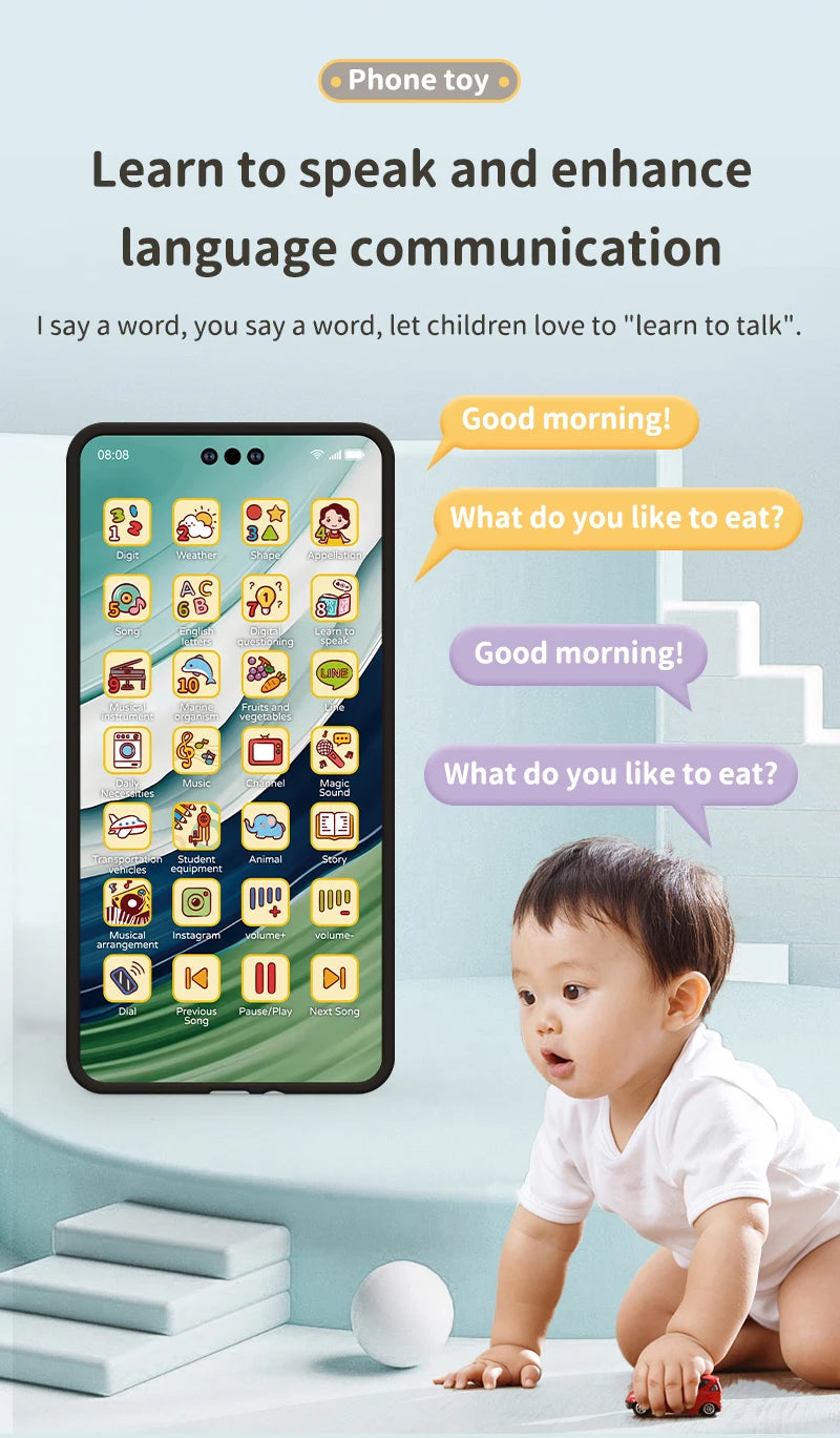Kids Fun Learning Play Phone Baby Simulation Phone Musical Early Educational Toys English Learning Cellphone Model Toy Gifts