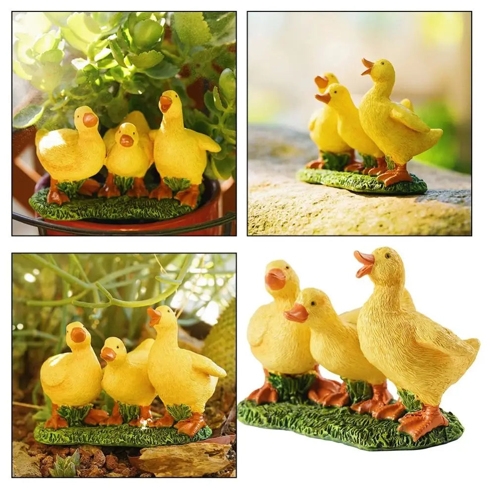 Garden Decor Resin Three Ducks Statue Cartoon Decorative Ducks Sculpture Cute Desktop Ornament Living Room