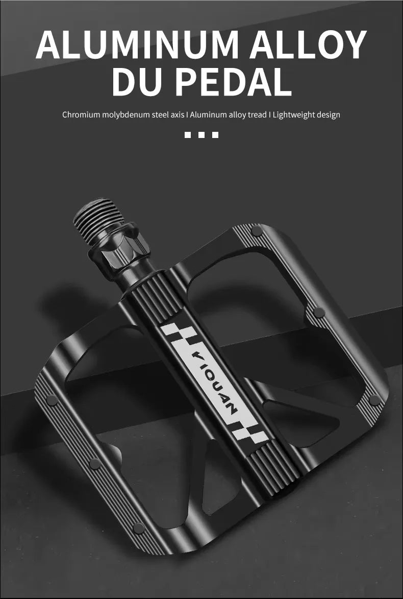 YIQUAN Bike Pedals: Chromoly Spindle + Boron Steel Axle, Dual DU Bearings, 9.5x10.7cm Non-Slip Platform w/12 Pins(283g/Pair)