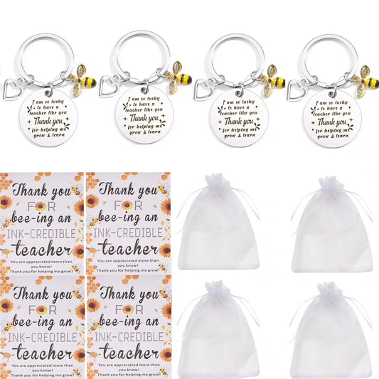 Personalized Teacher Gift Set – 4 Keychains + Cards + Organza Bags | Custom Thank You Gifts for Teacher’s Day or Graduation