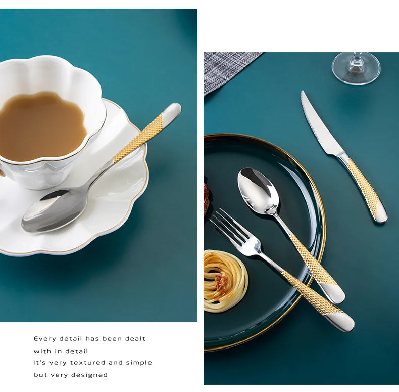 Kitchen Tableware Cutlery Set  Cutlery Set Stainless Steel Luxury Dinnerware Fork Spoon Knife Western Dinner Set Gold