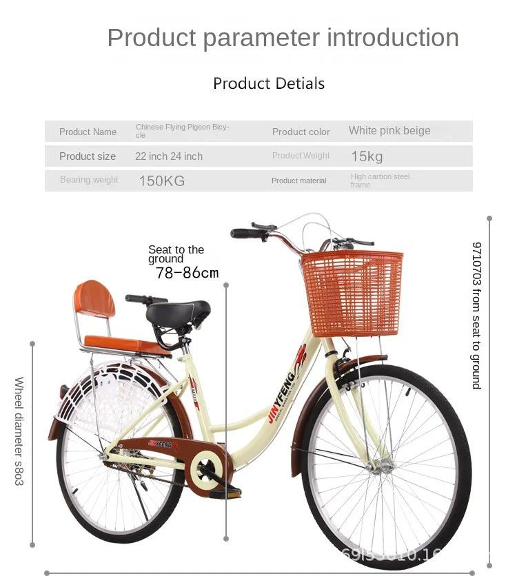 Women's Bicycle Women's 24 Inch Lightweight Commuting Bike Men's Ordinary Adult Student City Lady Commuter Bike Pedal Bike