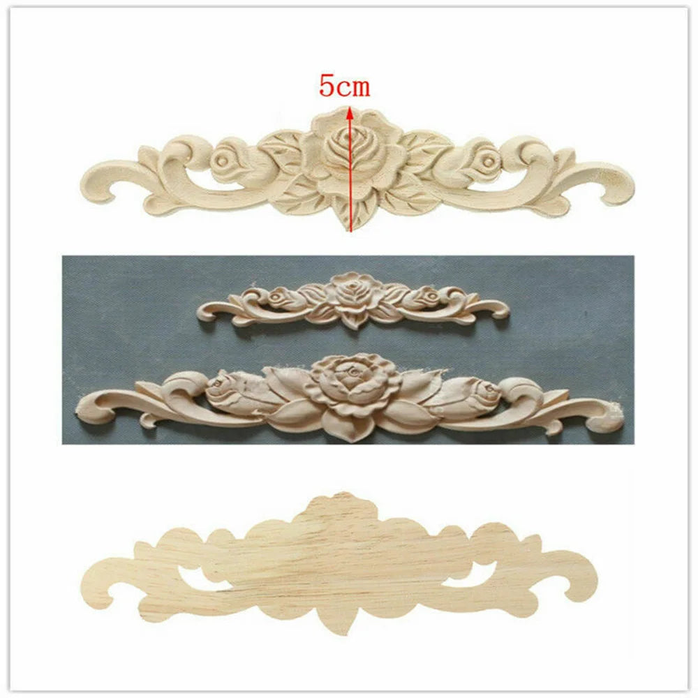 20X5cm Woodcarving Decal Exquisite Classical Wooden Decoration Inlaid With Flower Lines Edges Wooden Furniture Decor Accessories