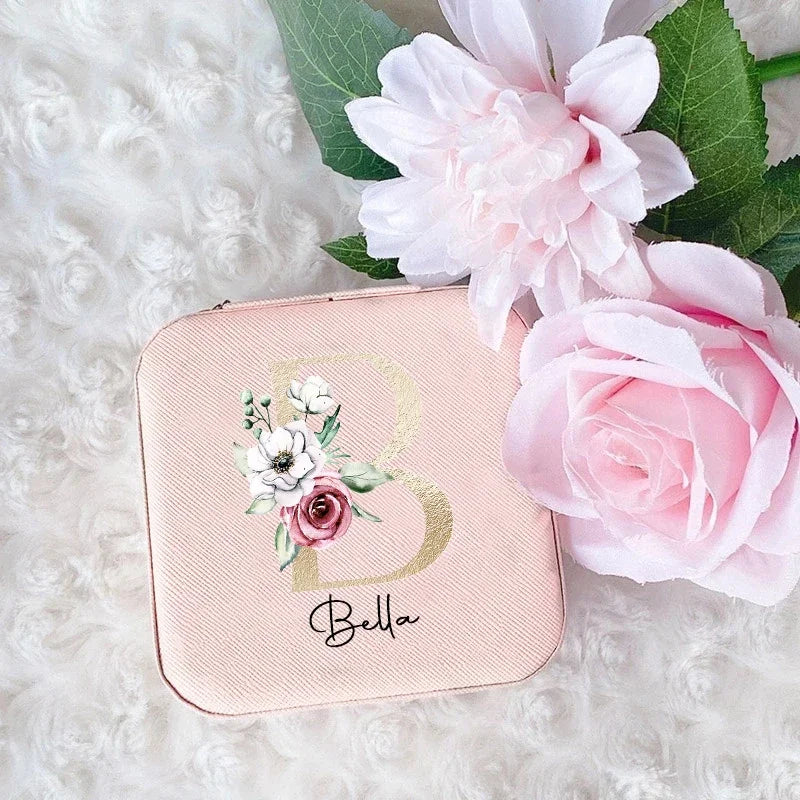 Personalized Jewelry Boxes Travel Jewelry Case Custom Initial with Name Birthday / Holiday Bridesmaid Mother's Day Gifts for Her