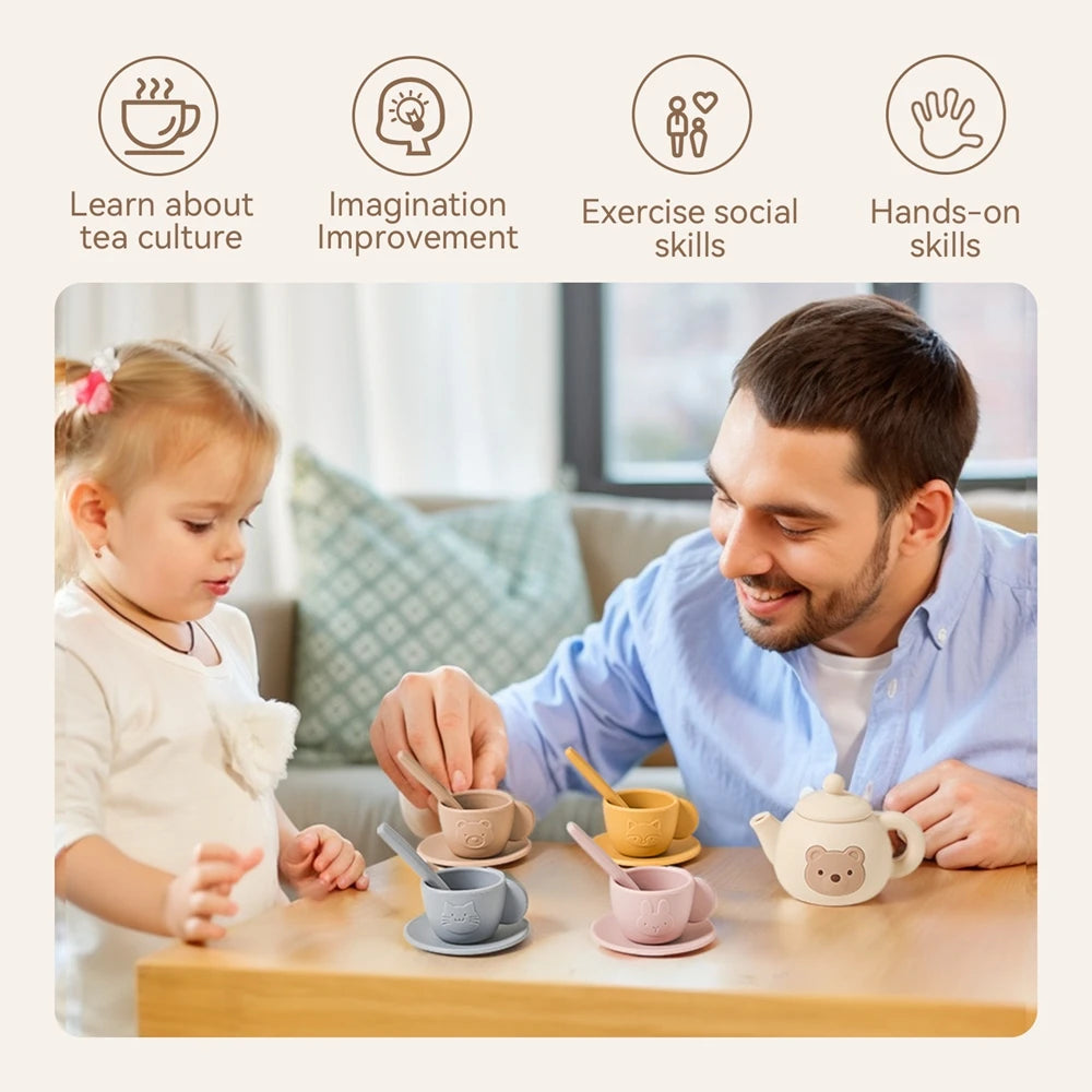 Kids Play House Toys Wooden Tea Set Pretend Make Tea Play With Teapot Teacup Afternoon Snack Role Playing Toys Boys Girls Gift