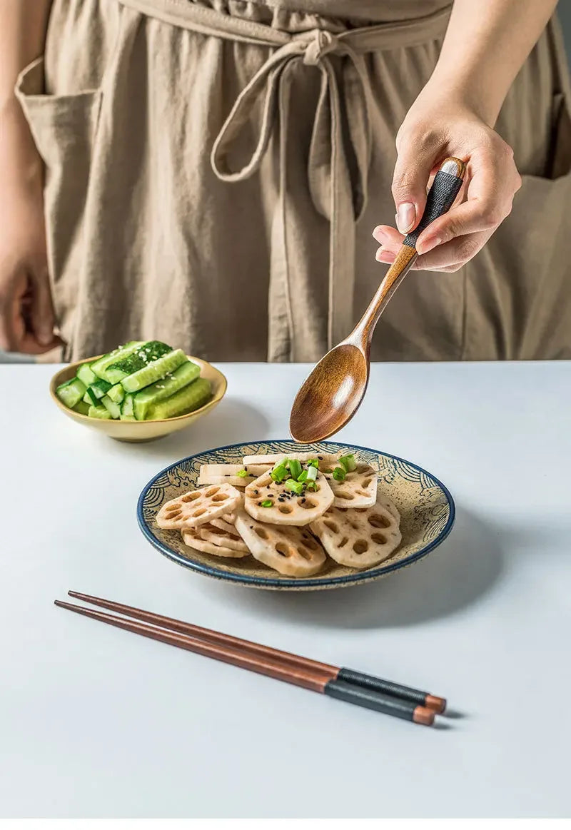Handmade Dinnerware Cutlery for Kitchen, Wooden Spoon & Fork Dinner Kit for Rice, Soups, Cereal, Home Tableware