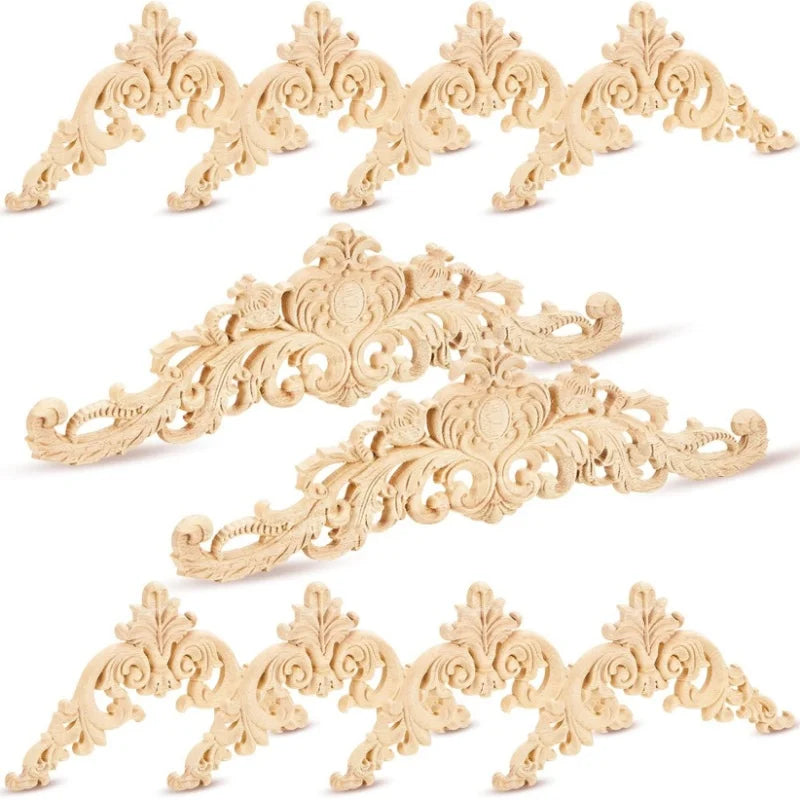 Decorative Wood Appliques and Onlays Natural Furniture Wall Door Wood Carving DIY Corner Frame Wood Craft Cabinet Wardrobe Decor